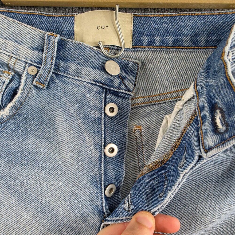 CQY Jeans 28 High Rise Straight Light Wash Raw Hem Blue Denim Casual Work Office - Picture 5 of 15